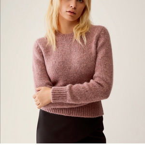 Aritzia Talula Slim Crew Sweater alpaca wool Heather Rose Mauve.